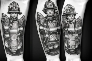 firefighter sport and two children tattoo idea