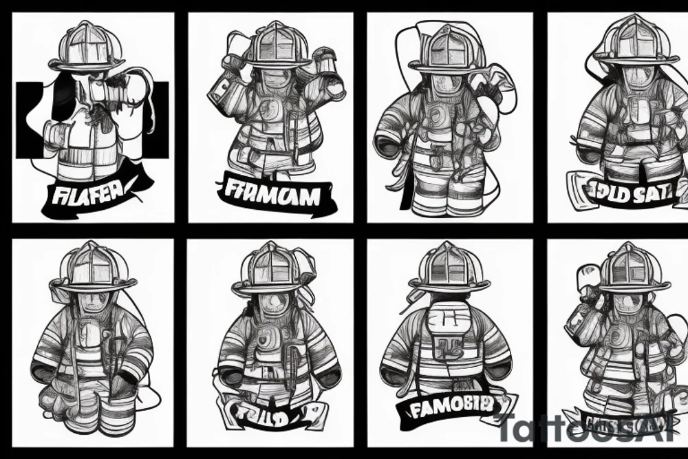 firefighter sport and two children tattoo idea