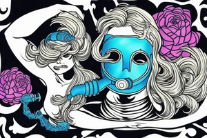 blue-eyed blonde sirene with a diving mask helping a scuba diver to rise to the surface tattoo idea