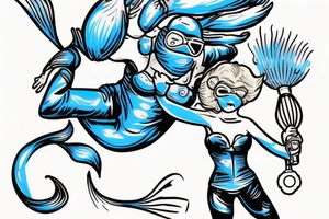 blue-eyed blonde sirene with a diving mask helping a scuba diver to rise to the surface tattoo idea