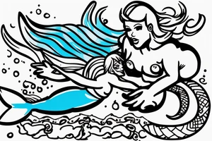 blue-eyed blonde mermaid helping a scuba diver to rise to the surface tattoo idea