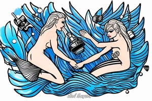 blue-eyed blonde mermaid helping a scuba diver to rise to the surface tattoo idea