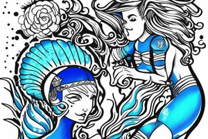 blue-eyed blonde mermaid helping a scuba diver to rise to the surface tattoo idea