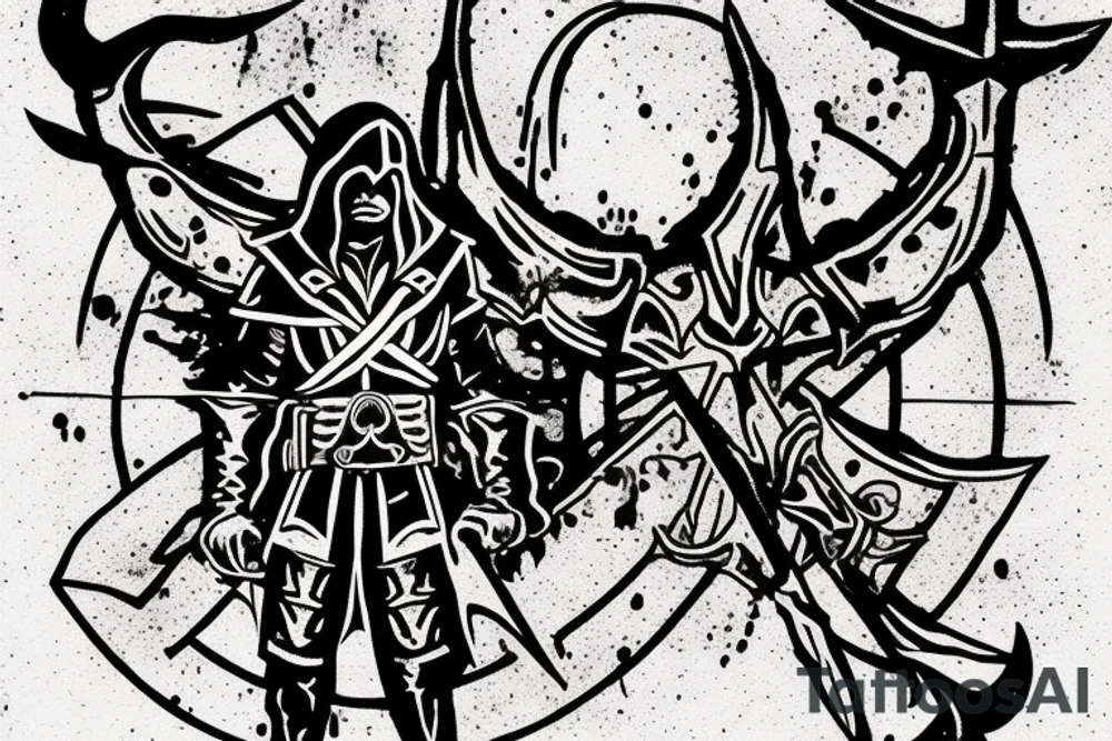 assassin's creed pirate flag with horns and spears tattoo idea