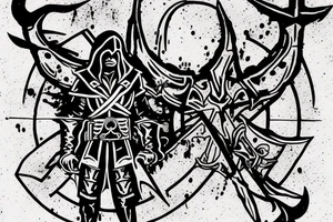 assassin's creed pirate flag with horns and spears tattoo idea
