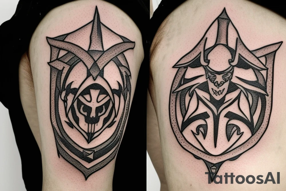 assassin's creed pirate flag with horns and spears tattoo idea
