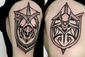 assassin's creed pirate flag with horns and spears tattoo idea