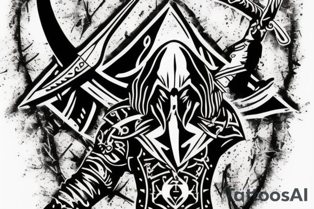 assassin's creed pirate flag with horns and spears tattoo idea