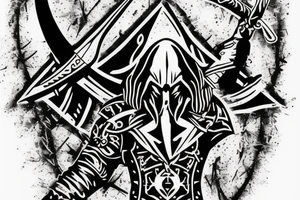 assassin's creed pirate flag with horns and spears tattoo idea