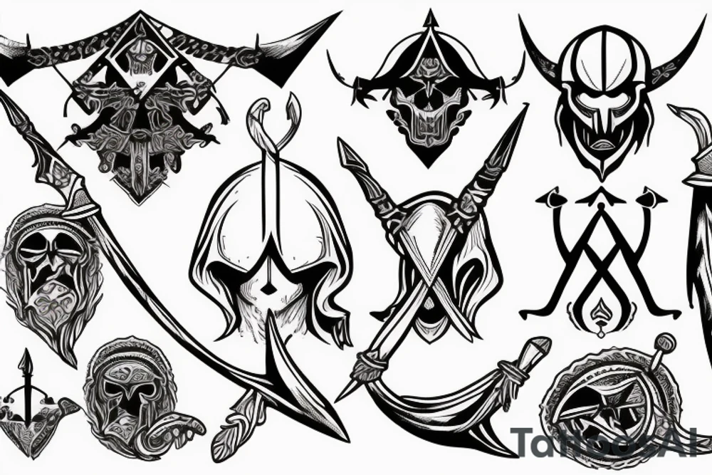 assassin's creed pirate flag with horns and spears tattoo idea