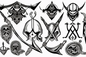 assassin's creed pirate flag with horns and spears tattoo idea