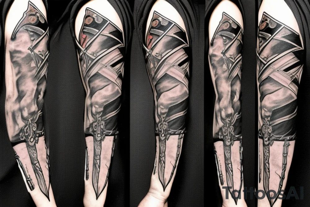 assassin's creed pirate flag with horns and spears tattoo idea