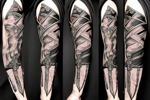 assassin's creed pirate flag with horns and spears tattoo idea
