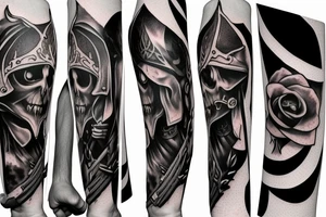 assassin's creed pirate flag with horns,roses and spears tattoo idea