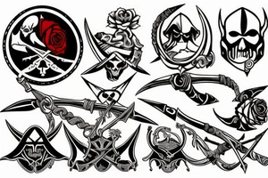assassin's creed pirate flag with horns,roses and spears tattoo idea
