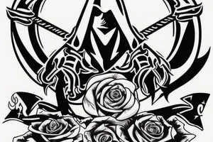assassin's creed pirate flag with horns,roses and spears tattoo idea
