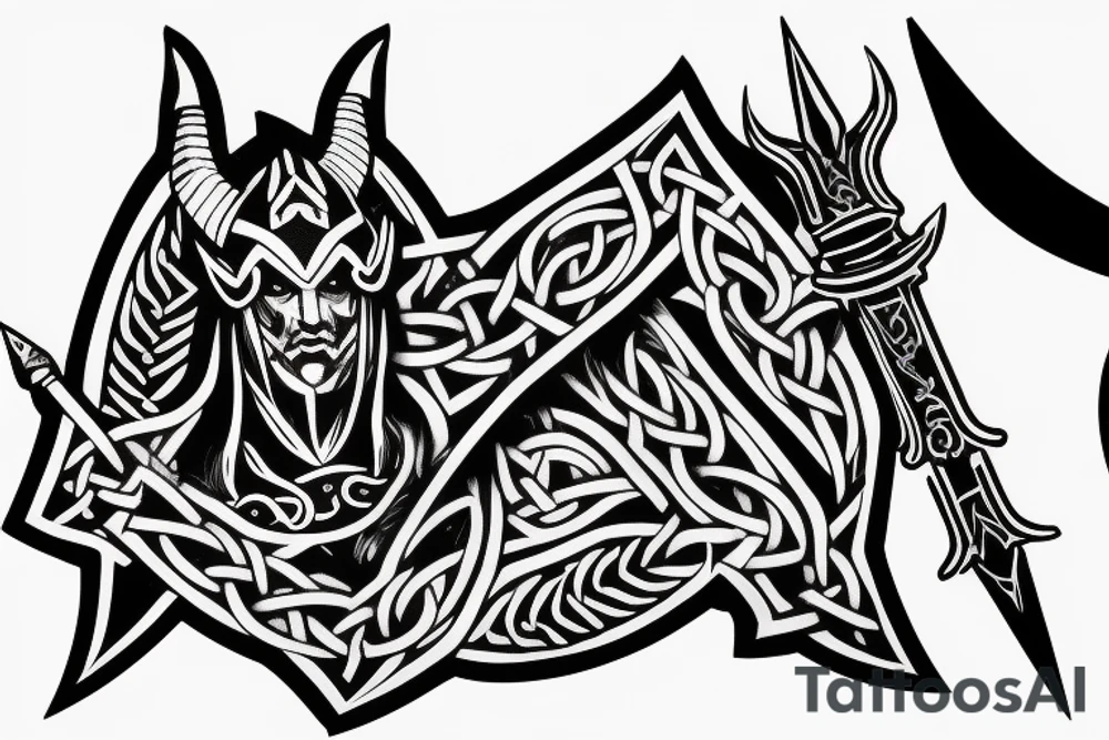 assassin's creed viking flag with horns,roses and spears tattoo idea