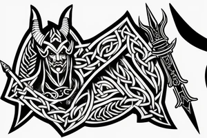 assassin's creed viking flag with horns,roses and spears tattoo idea