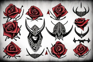 assassin's creed viking flag with horns,roses and spears tattoo idea