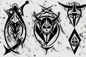 an assassin's creed pirate flag has a crest in the middle that has horns,roses and spears tattoo idea