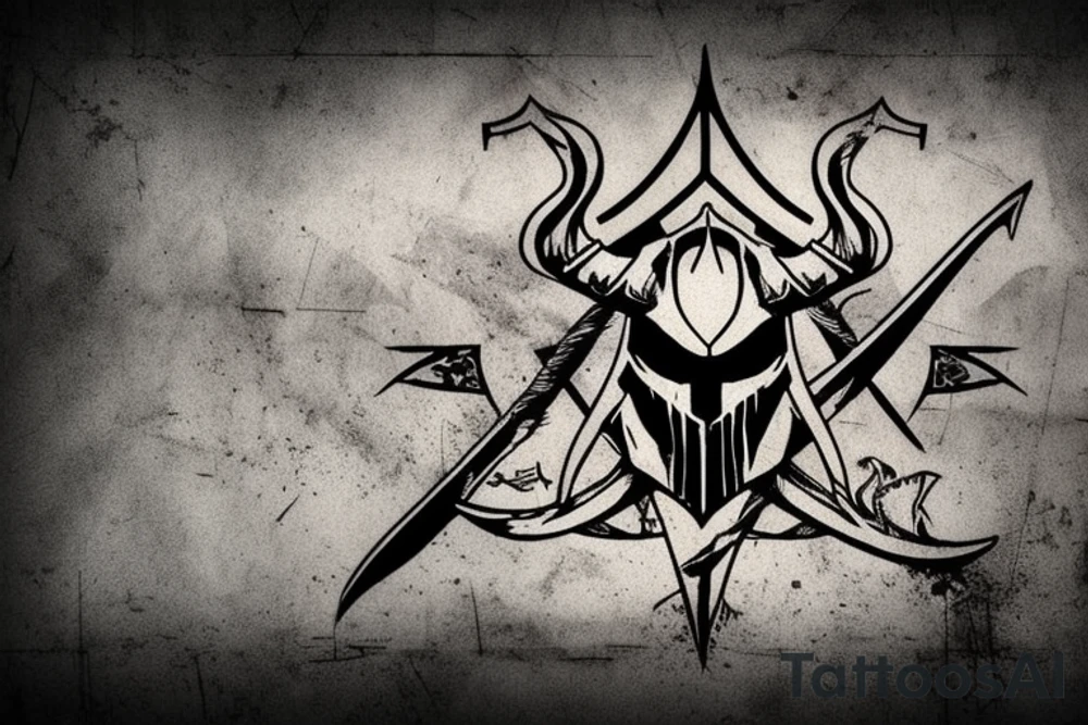 an assassin's creed pirate flag has a crest in the middle that has horns,scythesand spears tattoo idea