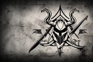 an assassin's creed pirate flag has a crest in the middle that has horns,scythesand spears tattoo idea