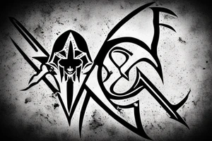 an assassin's creed pirate flag has a crest in the middle that has horns,scythes and spears tattoo idea