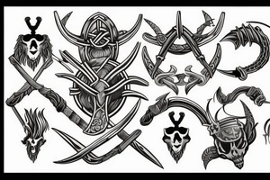 a viking crest that has horns,scythes and spears tattoo idea