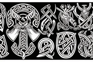 a viking crest that has horns,scythes and spears tattoo idea