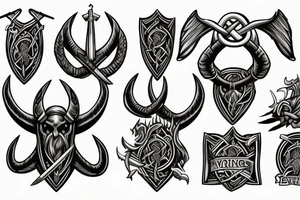 a viking crest that has horns,scythes and spears tattoo idea