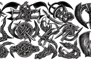 a viking crest that has horns,scythes and spears tattoo idea
