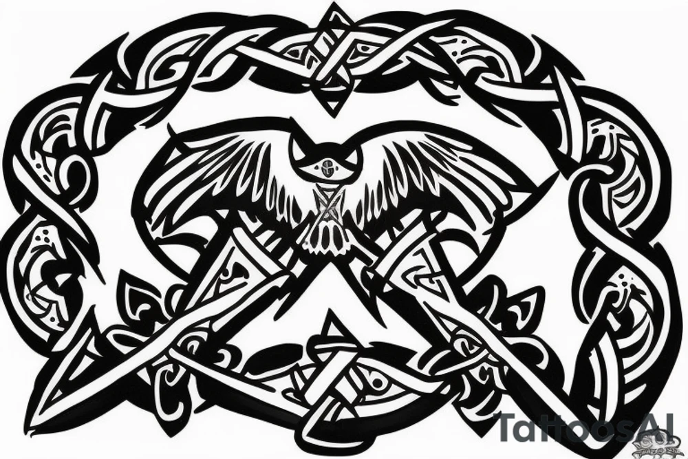 Crow triskele cross of malta tattoo idea