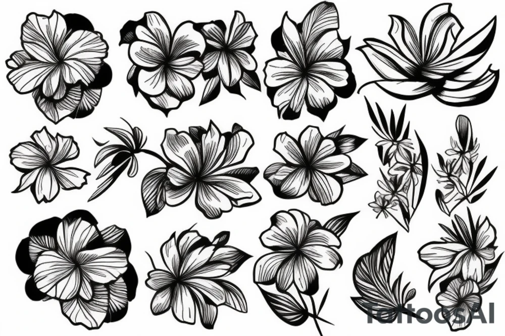 hawaiian flower sleeve tattoo idea