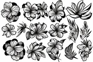 hawaiian flower sleeve tattoo idea