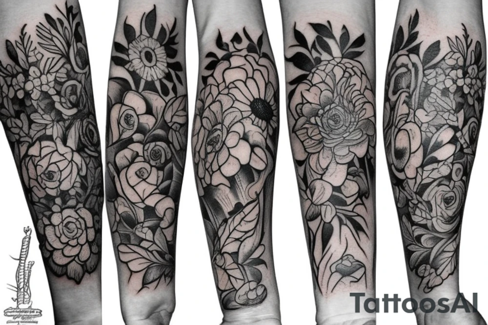 flowers all over the arm tattoo idea