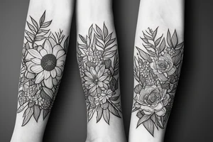 Left arm sleeve, for a female, with floral, nature, evergreen, mountains tattoo idea
