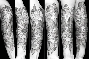 Left arm sleeve, for a female, with floral, nature, evergreen, mountains tattoo idea