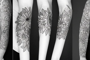 Left arm upper half sleeve, for a female, with floral, nature, evergreen, rivers, feminine tattoo idea