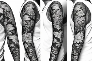 Left arm upper half sleeve, for a female, with floral, nature, evergreen, rivers, feminine tattoo idea