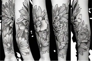 Left arm upper half sleeve, for a female, with floral, nature, evergreen, rivers, feminine, realistic tattoo idea