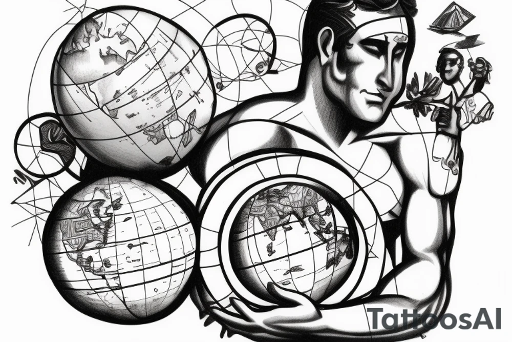 atlas holding the world on his shoulder with the world is yours around the globe. For right calf tattoo idea