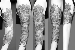 Left arm upper half sleeve, feminine tattoo idea