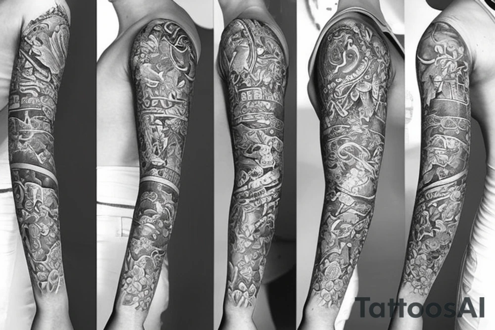 Left arm upper half sleeve, feminine tattoo idea