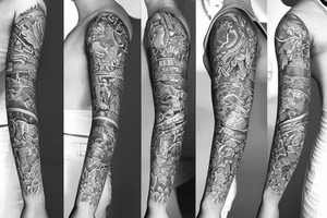 Left arm upper half sleeve, feminine tattoo idea