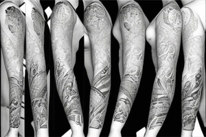 Left arm upper half sleeve, feminine tattoo idea