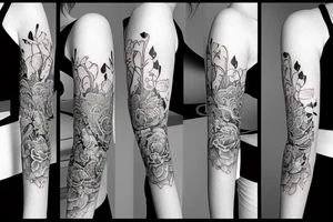 Left arm upper half sleeve, feminine tattoo idea