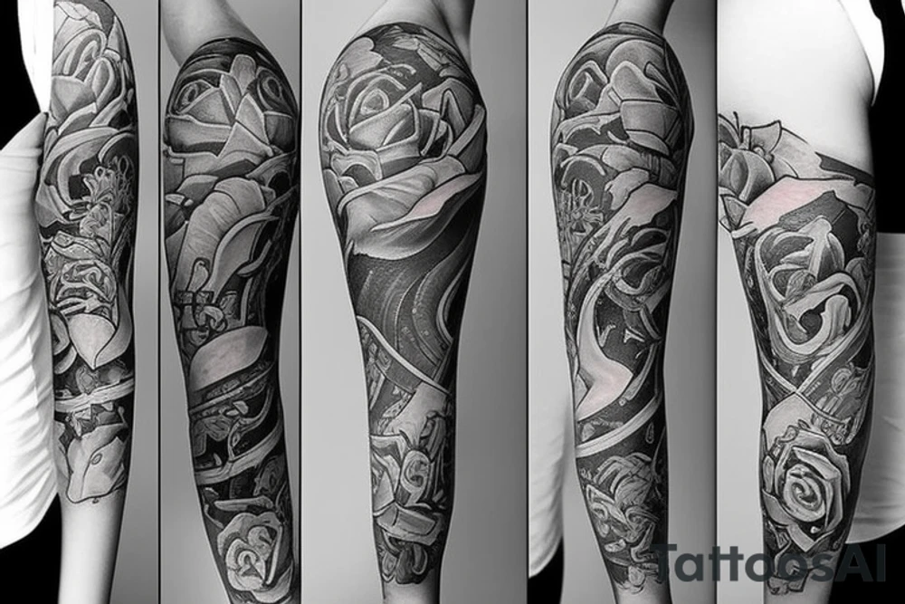 Left arm upper half sleeve, feminine tattoo idea