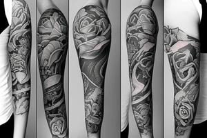 Left arm upper half sleeve, feminine tattoo idea