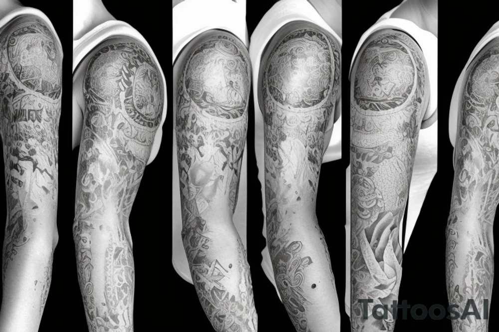 Left arm upper half sleeve, feminine tattoo idea