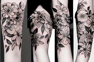 Left arm upper half sleeve, feminine, floral tattoo idea